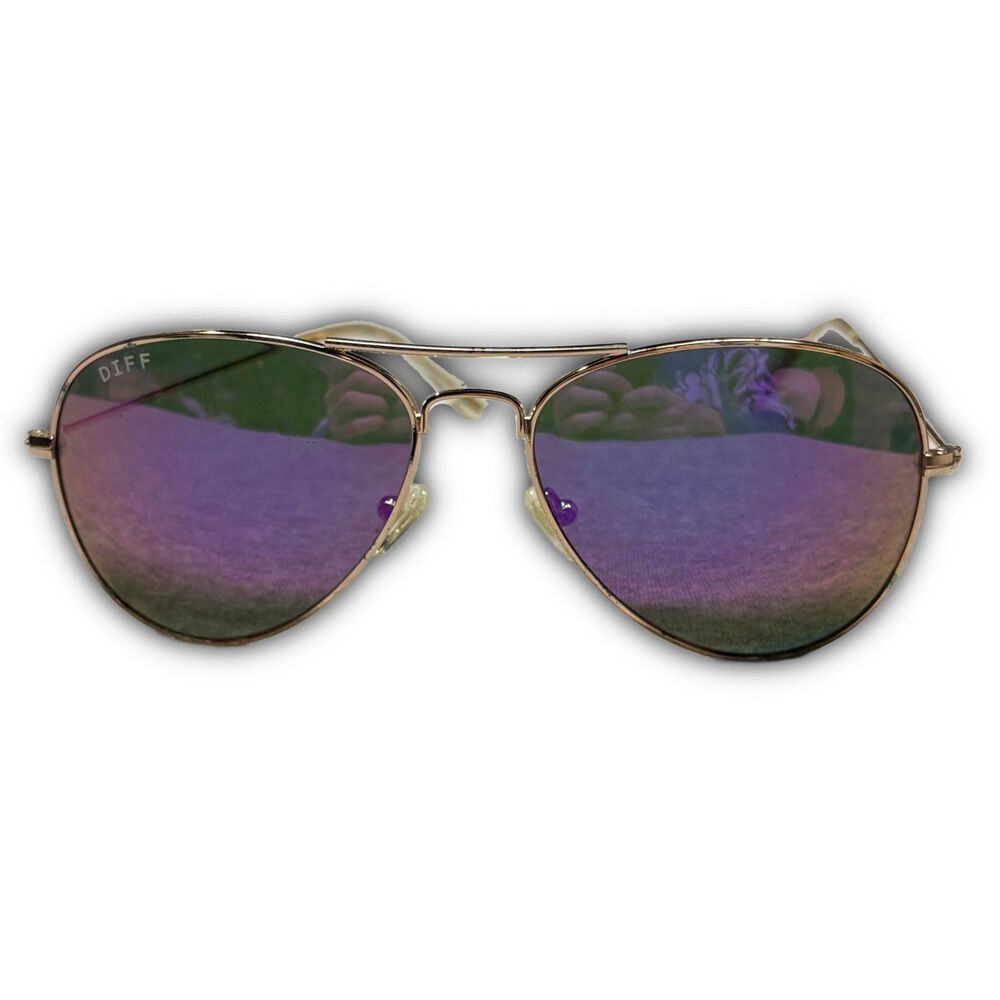 DIFF Gold Aviator Sunglasses with Purple Mirrored Lenses